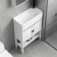 在飛比找Yahoo!奇摩拍賣優惠-小戶型浴室櫃落地式防水太空鋁一體式洗手盆櫃組合小尺寸衛浴櫃3
