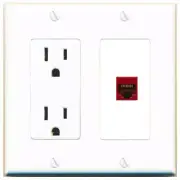 CAT6-RED Decorative Wall Plate with Power Outlet 1 Port [White]