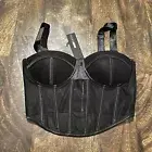 Fashion Nova Black Sheer Deep Fishnet Bustier Top Size S