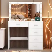 Modern Dressing Table with 5 Drawer & 11 LED Mirror Makeup Desk Vanity Table Set