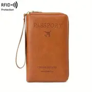 Travel Wallet Phone Holder Clutch Travel Purse with Wrist Strap and Zipper,Brown