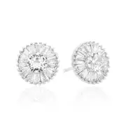 Sterling Silver Baguette & Round White Cubic Zirconia Stud Earrings