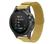 WASSUP Milanese Stainless Steel Watch Band Quick Release Easyfit Strap For Garmin Fenix 6/Fenix 6 Pro-Gold