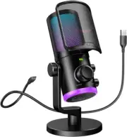 PC Microphone, USB Streaming Microphone with Game Chat Balance, Computer Condens