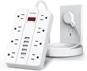 Power Strip with USB, Flat Plug Extension Cord Surge Protector 5 Ft, Power Stri