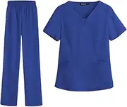 [kowaku] Women Scrubs Set Work Uniforms Blue Top and Pants Scrub Kit Nurse Costume for Massaging, Pet Workers Shrink Resistant