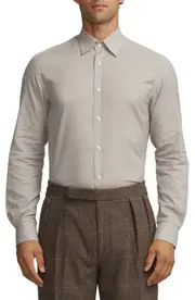 Ralph Lauren Purple Label Houndstooth Cotton Twill Button-Up Shirt in Taupe/Cream at Nordstrom, Size X-Large