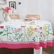 Bnejvif Oval Tablecloth Pink Floral Tablecloth, Floral Oval Tablecloth, Print Floral Tablecloth, Fabric / Waterproof Wrinkle Free Durable Pink Floral Tablecloth For Oval Tables 54 X 72 In
