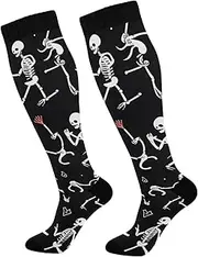[ODAWA] Black and White Halloween Compression Socks Soft Warm Non-Slip Winter Home Socks Long Socks for Women and Men