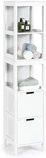 Giantex Wood Bathroom Cabinet, 5-Tier Tall Cabinet, Free-Standing Bathroom Storage Cabinet, White Storage Organizer, Bathroom Furniture,White
