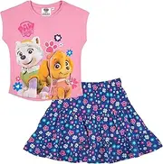 [SUN CITY] Paw Patrol Girls Cotton Skirt and T-Shirt Set Skye Everest, Pink and blue, 116