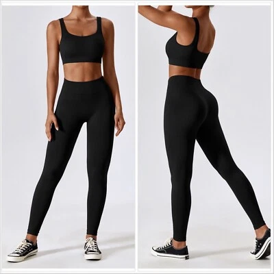 Women’s Workout Set Ribbed Outfit High Waist Yoga Pants Gym Legging Activewear