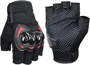 Half Finger Riding Gloves - Anti-Slip Breathable Motorcycle Gloves - Hot Weather Riding Gear, Ergonomic Cycling Mittens for Road Racing, Climbing