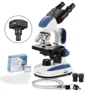 Amscope 40X-2500X LED Compound Microscope+ 5MP C-Mount Camera + Slides + More