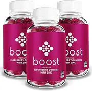 Boost Elderberry Gummies with Zinc & Vitamin C (3-Pack) - Immune Support Gummies for Adults | Sambucus Black Elderberry Gummy Vitamins for Kids | Immunity Booster + Zinc Supplement | Vegan, 180 Ct