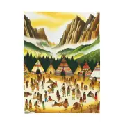 Velveteen Plush Blanket Native American Village Artwork Serene Drawing Retro