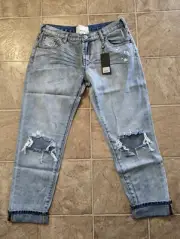 New One Teaspoon sz 27 Montana Blue Awesome Baggies Jeans distressed cropped 1tt