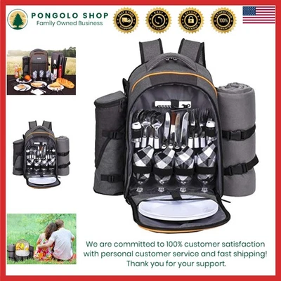 Elegant Picnic Basket Backpack for 4 - Insulated Cooler & Wine Holder Included