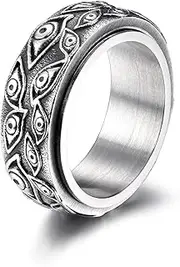 [GTHIC] Evil Eye Stainless Steel Spinner Ring Eye of Providence All Seeing Eye Ring For Men Women Silver Gold Black Vintage Rotating Relief Ring Anxiety Jewelry Gifts Size 7-13