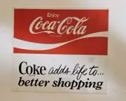 Lot of 3 COKE Coca-Cola 1960s WINDOW STICKERS Mounted Behind Corner Store Glass