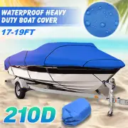Heavy Duty 17-19 FT Boat Cover For Fish Ski Bass V-Hull Runabouts 210D Blue