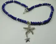 NECKlace Blue Crystal Rhinestone Starfish Handmade Sealife Jewelry