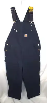 Carhartt men's Loose Fit Firm Duck Insulated Bibs Overalls, Dark Navy MED short