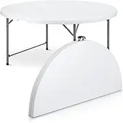 MoNiBloom 5.5Ft White Folding Plastic Table Heavy Duty Plastic Fold in Half Commercial Banquet Even Indoor Outdoor Table with Handle
