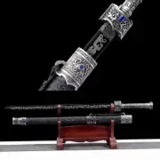 Chinese Jian Straight Sword High Manganese Steel Double Edge Black for Display.
