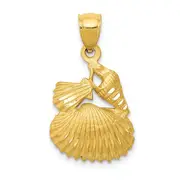 14k Yellow Gold Satin Diamond-cut Shell Pendant