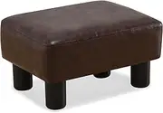 LUE BONA Small Rectangle Foot Stool, PU Leather Fabric Footrest Ottoman with Non-Skid Plastic Legs, Modern Rectangle Footrest Small Step Stool Ottoman for Couch, Desk, Office, Living Room, Brown