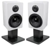 (2) Rockville RockShelf 68W White 6.5" Home Bookshelf Speakers+8" Speaker Stands