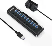 Powered USB Hub, TEKERA Aluminum 10 Port USB 3.0 Data Hub with 36W (12V/3A) Power Adapter and Individual On/Off Switches USB Splitter