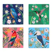 Set 4 Square Ceramic Coasters In Box- Birds