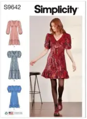 DRESS SEWING PATTERN Simplicity 9642 12-20 Miss Puff Sleeve Mini Midi Uncut