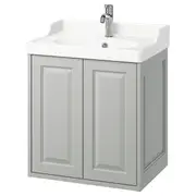 TÄNNFORSEN / RUTSJÖN wash-stnd w doors/wash-basin/tap, light grey, 62x49x74 cm