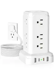 Surge Protector Power Strip Tower, Flat Plug Power Strip with 12 Outlets 4 US...