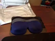 NIP Set of 3 Contoured Face Sleep Masks Black Gray and Blue Eye Pillow B713