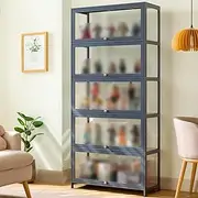 Bamboo Display Case with Acrylic Cabinet Door Floor Standing Glass Bookshelf Trophy Cabinet Curio Cabinet 5layer60*32 * 172cm (L*W*H) Home Decor Display Showcase