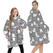 Wearable Blanket Hoodie Plush Fleece Family Matching Hoodie Sweatshirt Homewear For Adult Kids Cat Child