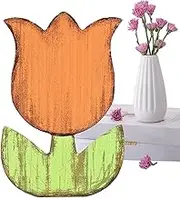 Tulips Decor | Wooden Tulips Flowers | Vintage Floral Tiered Tray Decor for Spring Mantle Farmhouse Table Desktop Shower School