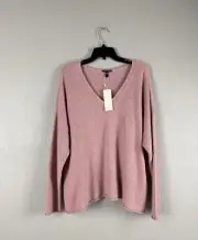 Eileen Fisher Pink Organic Cotton Cashmere Fluff V-Neck Sweater XL NWT $268