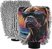 XYMZR Hawaii Dog Beach Absorbent Microfiber Car Wash Mitt, Funny Cute Anime Scratch Free for Cars Cleaning, Home Cleaning Mitts, 2 Pack, 10.24” L x 7.09” W