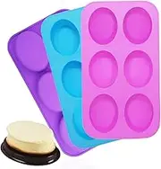 3 Packs Silicone 6 Cavities Oval Shape Cake Mold, findTop Homemade Craft Soap Mold Cake Mold for Cake Baking Tart Pudding Cookie Making- Pink, Purple, Blue