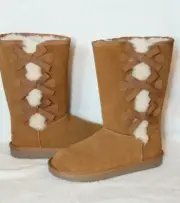 NIB Koolaburra Ugg Victoria Tall Bow Girls Suede Shearling Boots Chestnut 13 1 2
