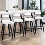 [ALFORDSON] Bar Stools 4X Swivel Kitchen Stool 65cm Seat Height Wooden Counter Stool with Footrest and Adjustable Leg Levelers Leather Dining Chairs for Home Bar Dining Room, Eden Black & White