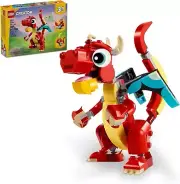 Red Dragon Toy Transforms from Dragon Toy to Fish Toy to Phoenix Toy Gift 3 in 1