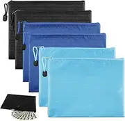 QINGYIWL Pack of 6 Money Bags, Bank Bag, 23 × 18 cm Money Bag with Zip, A5 Bank Folder for Banknotes, Storage, Documents (Blue, Black, Light Blue), 100% Brand New