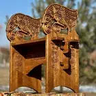 Handmade Viking Wooden Bench Huginn & Muninn Solid Oak Modular Furniture