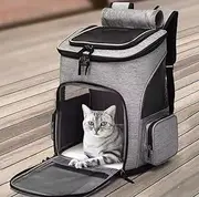 Pet Carrier Backpack with Expandable Space, Mesh Ventilation, Grey and Black, Multiple Storage Pockets